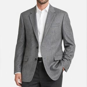 LAUREN RALPH LAUREN Houndstooth Blazer | 40R | Gray | Silk Wool Tailored Preppy